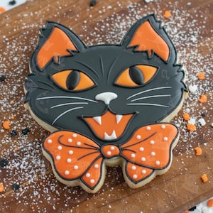 Retro Vintage Halloween Ausstechform schreiende Katze mit Schleife Bild 1
