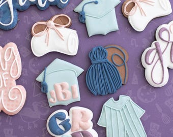 Graduation Cookie Cutter Set. Mini 2 inch cookie cutters. 5 pieces.