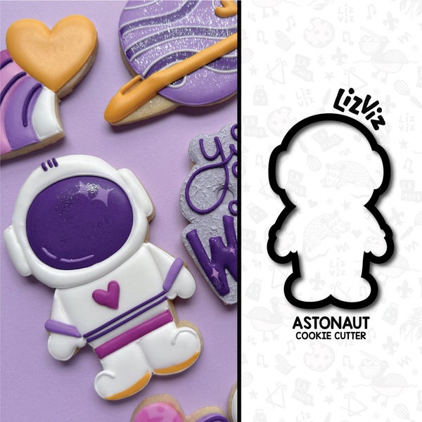 astronaut outer space cookie cutter. full body or head only valentine cookie cutter with stencil or embosser option PNG download available.