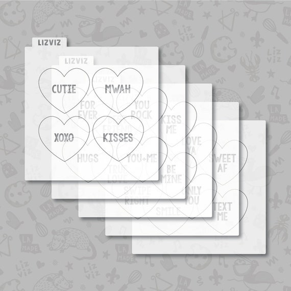 Regular Conversation Heart Candy Cookie Stencil. Valentines.