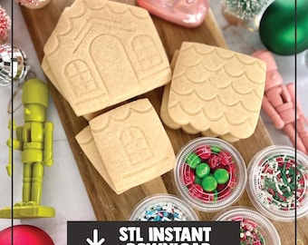 Gingerbread House Cookie Cutter Set: 3-Piece with Stamp STL instant download