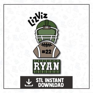 May include: A digital design featuring a football helmet, football, and a field with the name "RYAN". The football has the number "22". The design is in shades of green, brown, and white, with the text "LizViz" at the top.