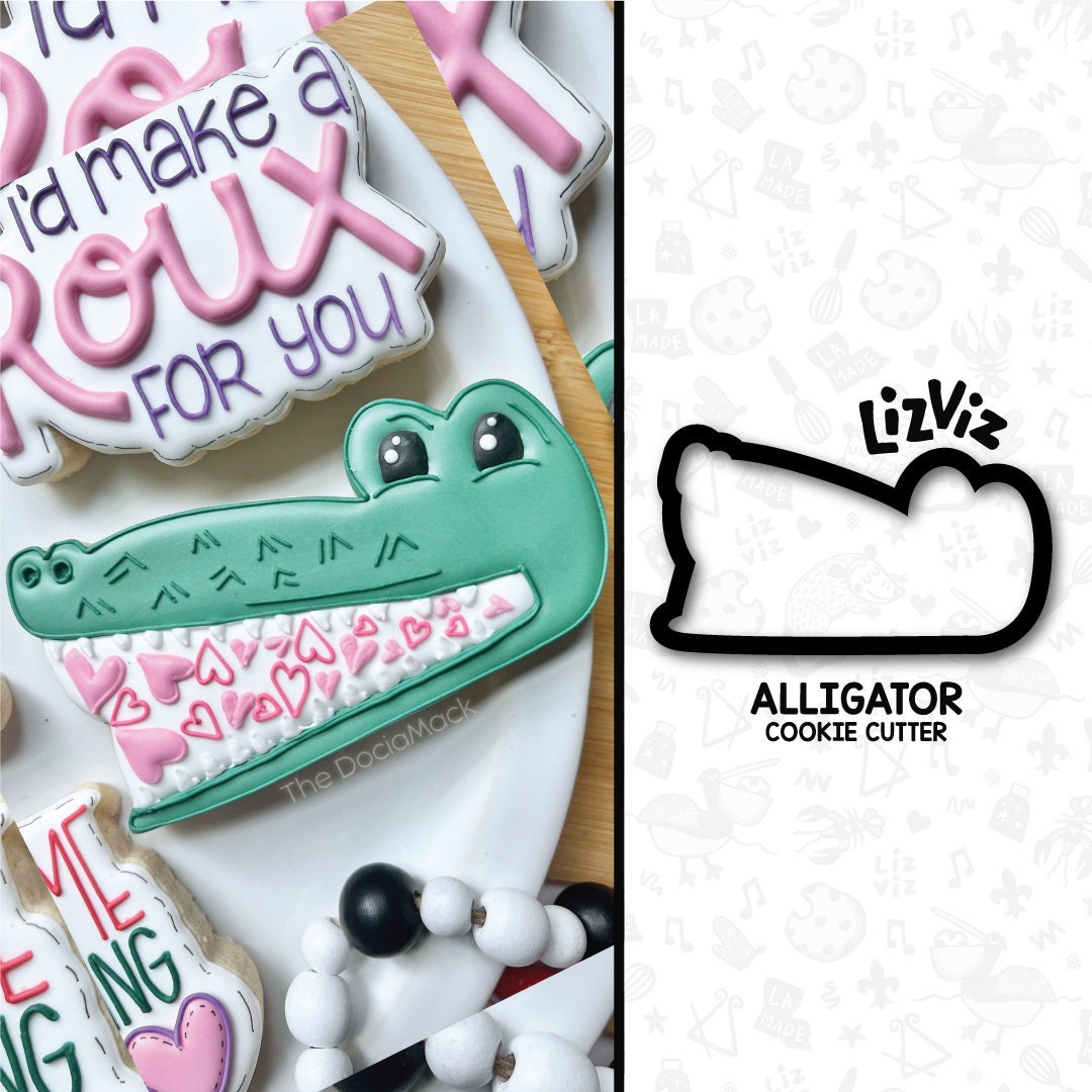 Alligator Cookie Cutter With Stencil or Embosser Option PNG Download
