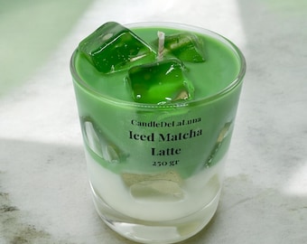 Iced Matcha Latte Candle | Scented Candle in a Glass | Gift Candle | Matcha Gift Scented Candle for Matcha Lovers | Dessert Candle Made from Soy Wax