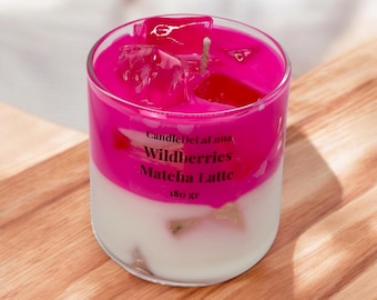 Matcha Latte Candle Wildberries | Decorative Candle in a Glass | Iced Cafe Latte Candles | Wildberry Lillet Scented Gel Wax Candle | Cocktail Candle