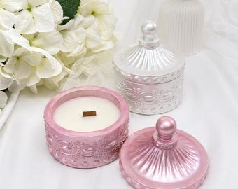 Geurkaars met houten lont | Roze kaars | Duurzaam cadeau voor je vriendin | Bruiloftsdecoratie, tafeldecoratie