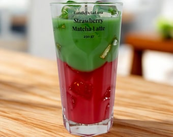 Iced Strawberry Matcha Latte Candle | Strawberry Matcha Latte | Dessert Candle | Matcha Candle Gift for Matcha Lovers | Aesthetic Cafe