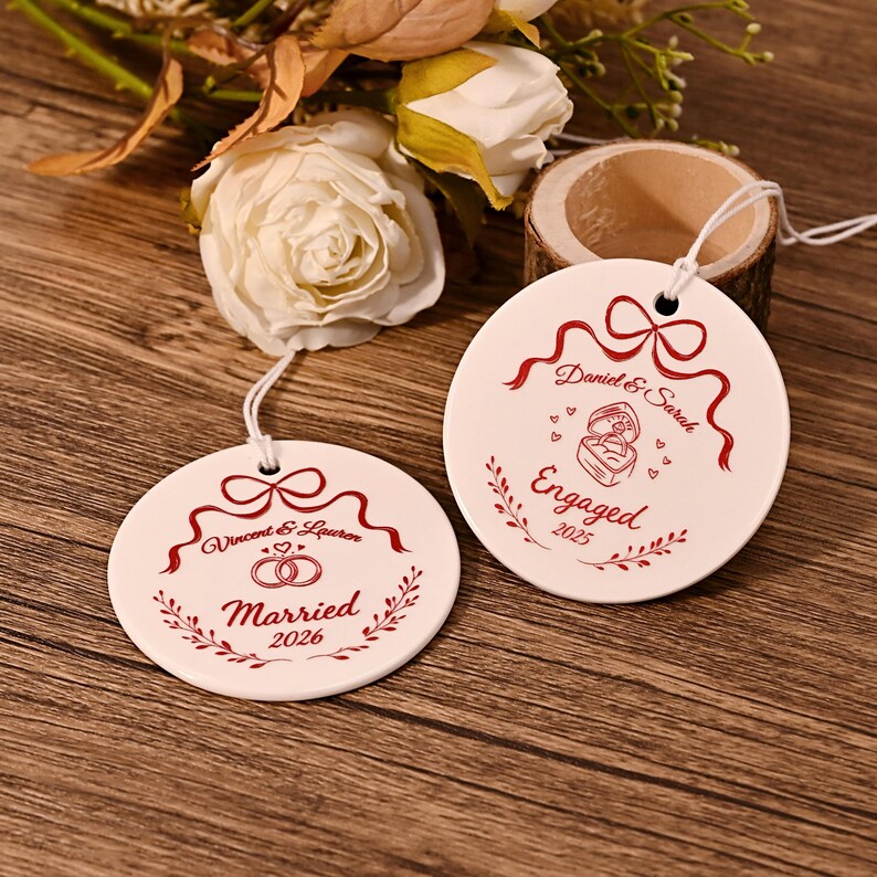 Engaged Christmas Ornament – Custom Names and Year, First Engagement ...