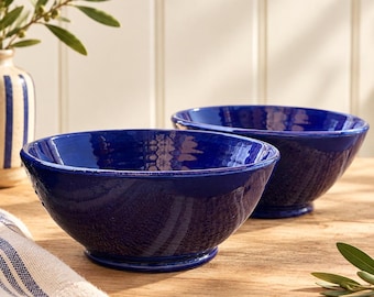 Handmade Cobalt Blue Moroccan Serving Bowl, Large Ceramic Salad Bowl, Artisan Pottery, Mediterranean Tableware