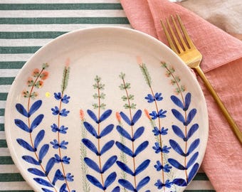 Hand-Painted Ceramic Plate Set | Cottage Style Floral Tableware | Serving Plate
