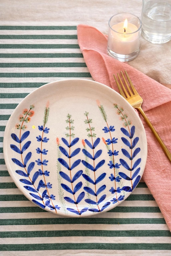 Hand-Painted Ceramic Plate Set | Cottage Style Floral Tableware | Serving Plate