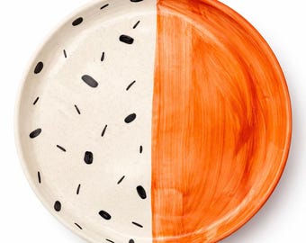 Assiettes de service divisées modernes en céramique, vaisselle orange, assiettes à apéritif et à dessert