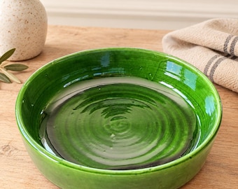 Tamegroute Green Moroccan Serving Bowl, 10.5" Handmade Ceramic Salad Bowl, Terracotta Pottery, Mediterranean Tableware