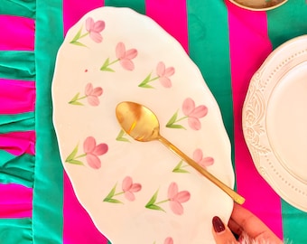 Hand-Painted Viola Floral Ceramic Tray Set | Botanical Cottage Tableware (Set of 2)