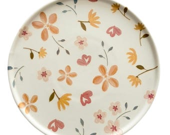 Hand-Painted Botanical Ceramic Plates, Spring Floral Dinnerware, Cottagecore Table Setting, Elegant Brunch Plates