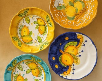 Italian Lemon Ceramic Plates Set, Hand-Painted Amalfi Coast Tableware, Serving, Pasta and Appetizer Plates, Summer Dining, Gift