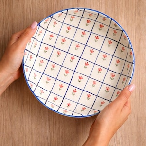 Hand-Painted Floral Ceramic Serving Plate – Cottage Style Flower Platter