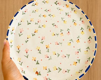 Hand Painted Floral Dinner Plates Set of 4 | Daisy or Winterberry Ceramic Plates | Cottage Style Dinnerware | 10.5" Serving Plates
