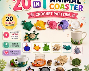20-in-1 Animal Coaster Crochet Pattern Bundle | Amigurumi PDF (Video Tutorial Included)