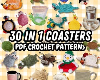 30 Animal Crochet Coaster Patterns Bundle, Mug Hugger PDF, Video Tutorials