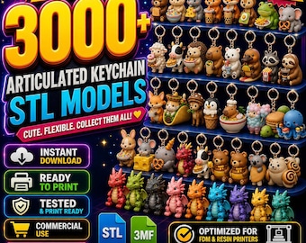 3000+ Articulated Keychain STL Models Bundle | Animals, Dragons, Food (Digital Download)