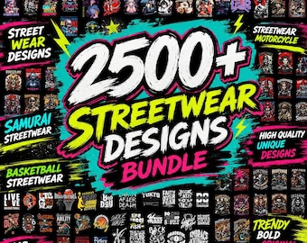 2500+ Streetwear T-Shirt Designs Bundle | Samurai, Anime, Motorcycle, Urban Graphics (Commercial Use PNG)