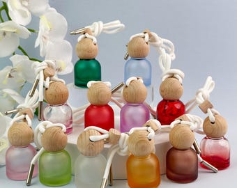 10ml Glass Car Diffuser Bottle, Hanging Air Freshener Jar with Wooden Ball Cap, Empty Refillable Car Perfume Bottle, Home Aroma Decor Gift