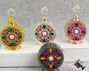 Frascos de perfume ornamentados com joias, 12ml, decantadores de perfume vintage, frascos de vidro vazios e recarregáveis para óleo de barba, perfume, óleos essenciais, presente decorativo