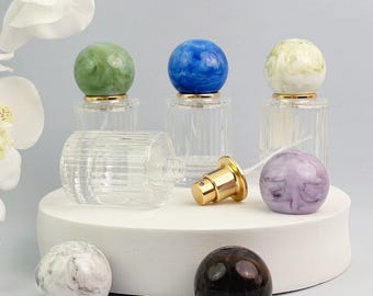 Frasco de perfume spray de vidro canelado transparente de 30ml, atomizador recarregável com tampa de esfera de mármore, borrifador dourado, frasco vazio para spray de fragrância DIY para viagem.