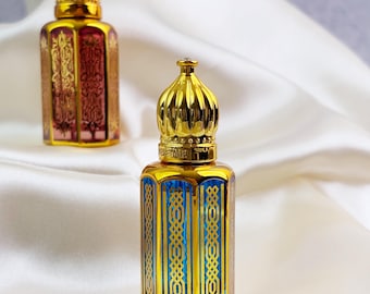 6ml Glas Roller Flasche mit Dome Cap, Achteckige Roll-On Flasche für Ätherisches Öl, Goldfiligrane Parfümöl Roller, Mini Reise Flasche