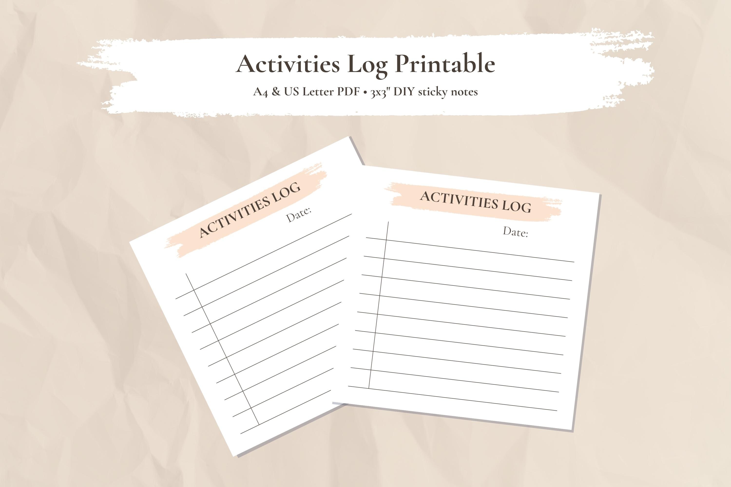 Activities Log Printable • A4 & US Letter PDF • Daily Activity Tracker ...