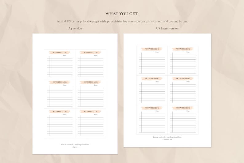 Individual Log Notes Activities Log Printable • A4 & US Letter PDF • Daily Activity Tracker ...