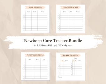 Newborn Care Tracker Bundle Printable • A4 & US Letter PDF • 3x3" DIY sticky notes