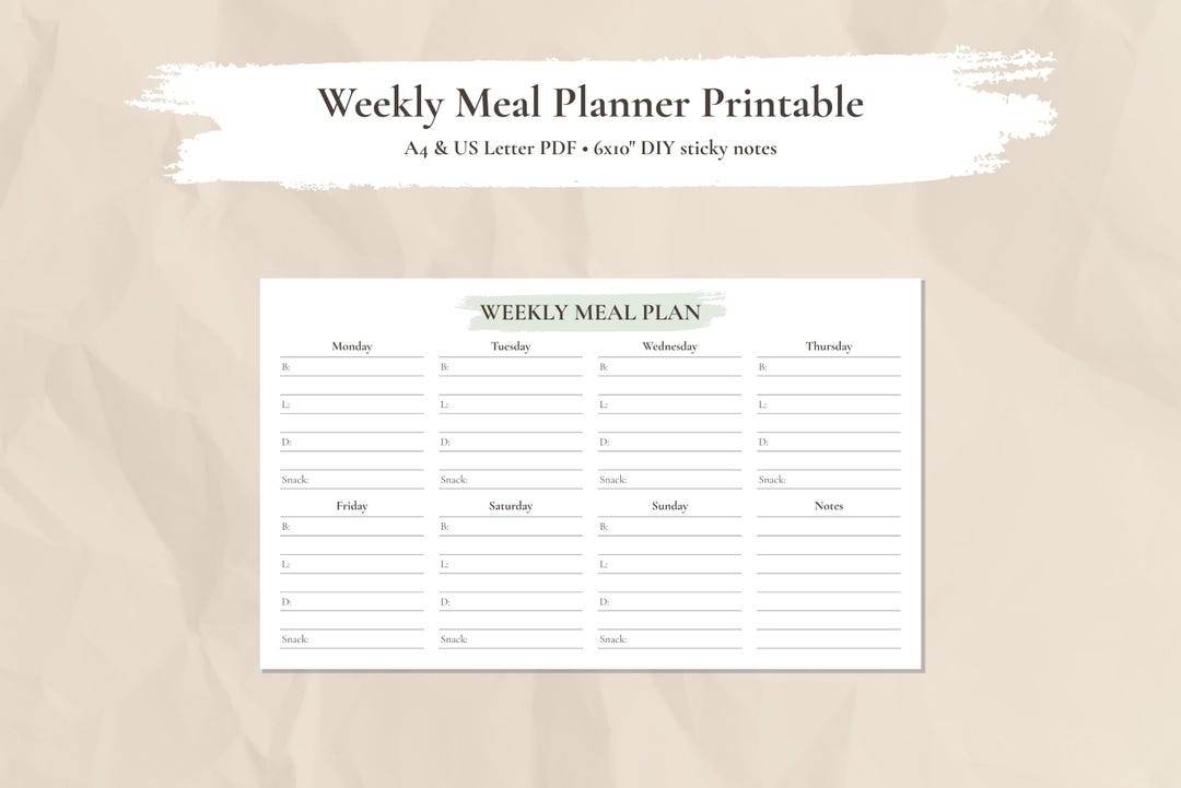 Weekly Meal Planner Printable • Minimalist Kitchen Organizer (A4/US ...