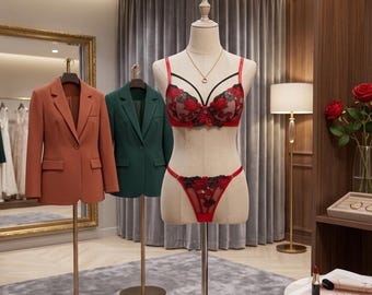 Conjunto de sujetador push-up de encaje floral, lencería bordada, copa 3/4 con aros, tirantes ajustables.