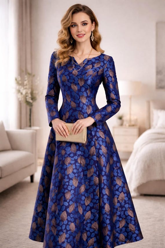 French Jacquard Dress Elegant A Line Slim Fit Waist Wedding Party Banquet Evening Wear