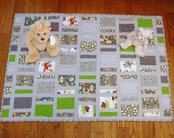 Grey Space Themed Baby Quilt: Cotton Crib Quilt