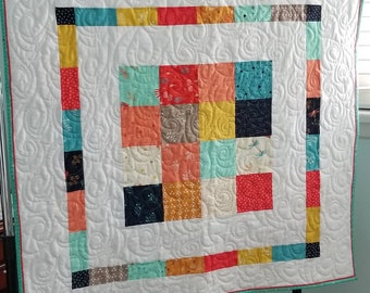 Patchwork Baby Quilt: Modern Colors, Soft Mint Backing (40x37)