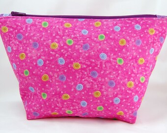 Pink Cotton Cosmetic Bag: Zippered Travel Pouch