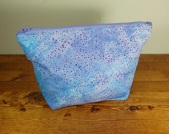 Batik Blue Cosmetic Bag: Zippered Makeup Clutch