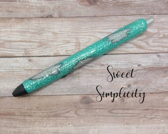 Glitter pen, glitter pens, distressed pens, epoxy pens, sparkle pens, teal pens