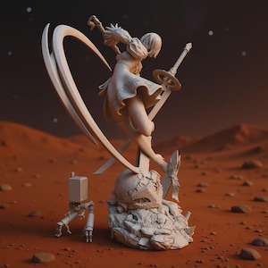 2B NieR: Automata Statue | YoRHa No. 2 Type B, Virtuous Contract Sword (3D Print, STL)