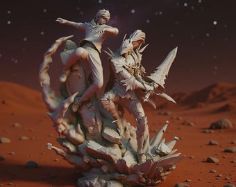 Shadow Duo STL / Diorama de cazador de fantasía oscura / Héroe y compañero caballero blindado / Exhibición masiva de 28 cm / Miniatura y 2 bustos / STL pre-compatible