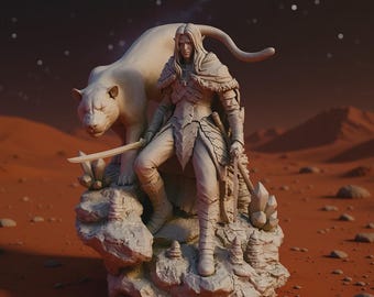 Estatua de Drizzt Do'Urden y Guenhwyvar (STL) / D&D Drow Ranger (Descarga digital no compatible)