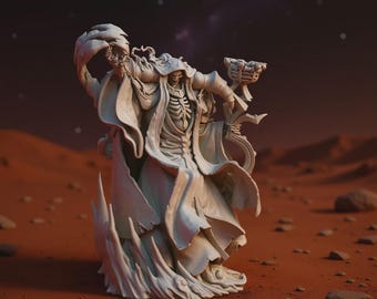 Estatua de Hechicero No Muerto STL - Mago Esqueleto de Fantasía Oscura, 22 cm (Descarga digital)