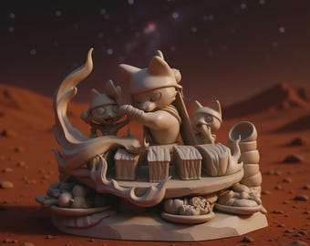 Diorama de cocinero gato de pelo castaño STL / Cocinero Felyne de fantasía (descarga digital)