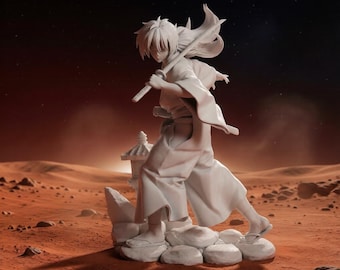 Guerrero samurái pelirrojo chibi, archivo de impresión 3D STL, modelo dividido de espadachín estilo anime