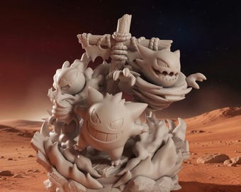 Diorama de Trío de Monstruos Fantasma Chibi: Impresión 3D de terror espeluznante (descarga digital)