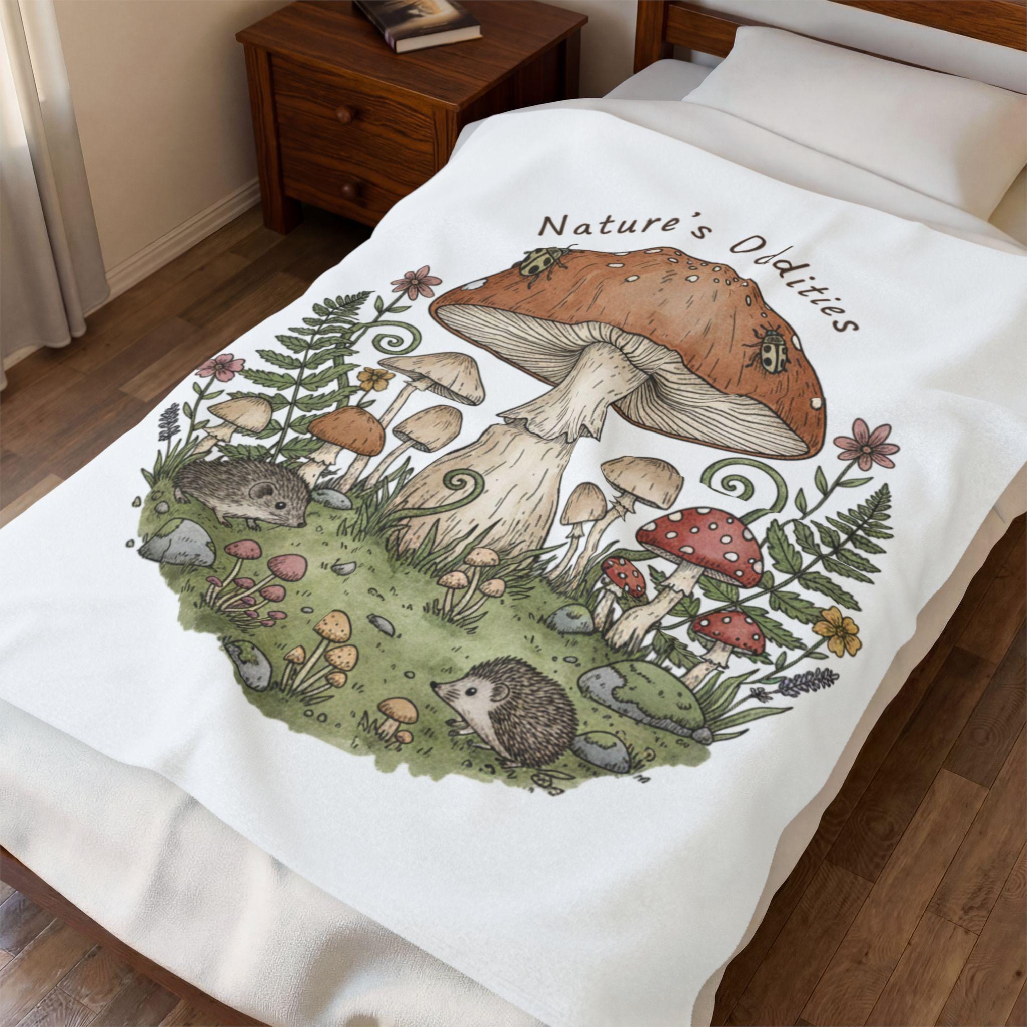Couverture en velours côtelé Mushroom Grove | Art des champignons de la forêt gobelincore