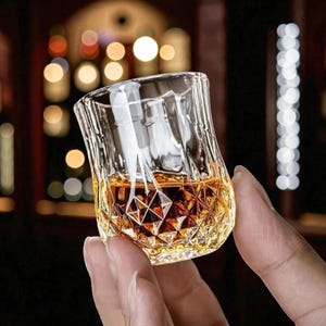 Set of 6 Diamond Cut Crystal Whiskey Glasses, Vintage Bourbon and Scotch Rocks Tumblers, Heavy Base Barware Gift for Men